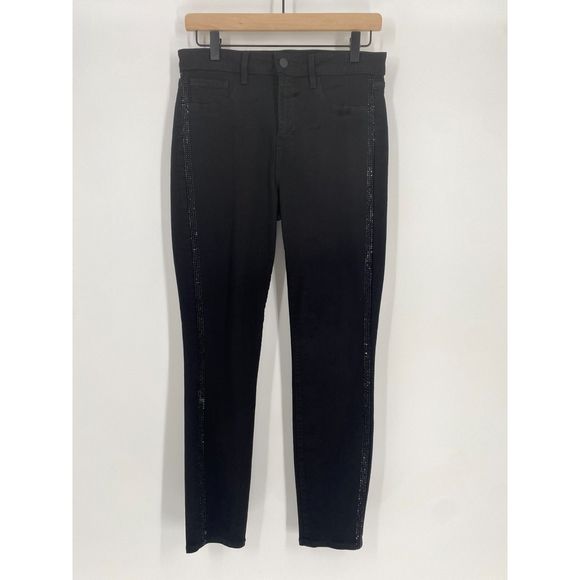 L’AGENCE Margot Crystal Tux Stripe Skinny Jeans in Noir Sz 30 - Picture 3 of 8